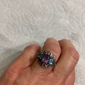 Sliver ring with amethyst and blue topaz